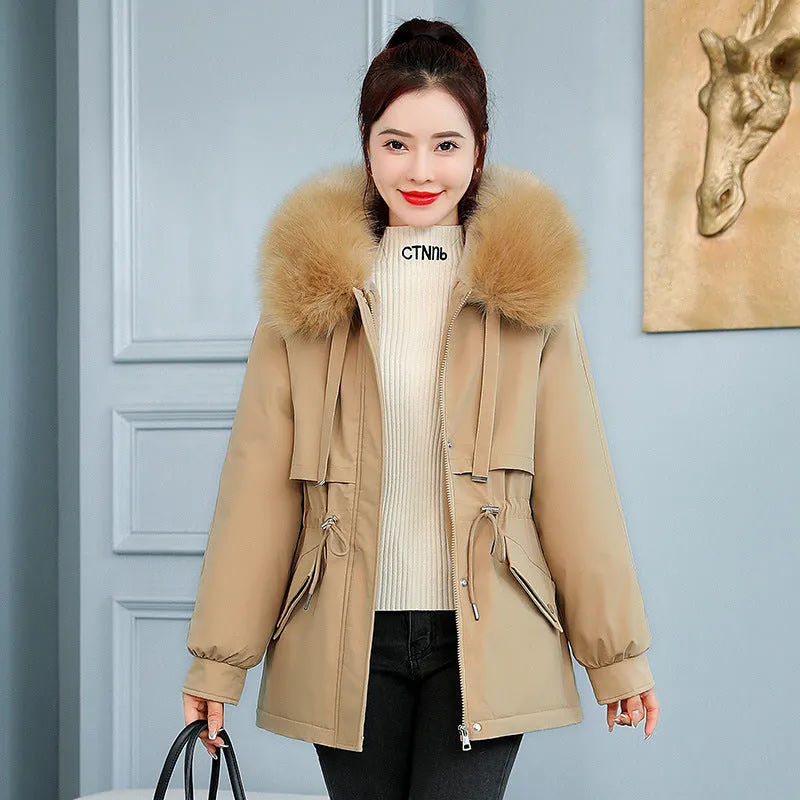 Solid Zip-Up Parka with a Thickened Fleece-Lined Interior