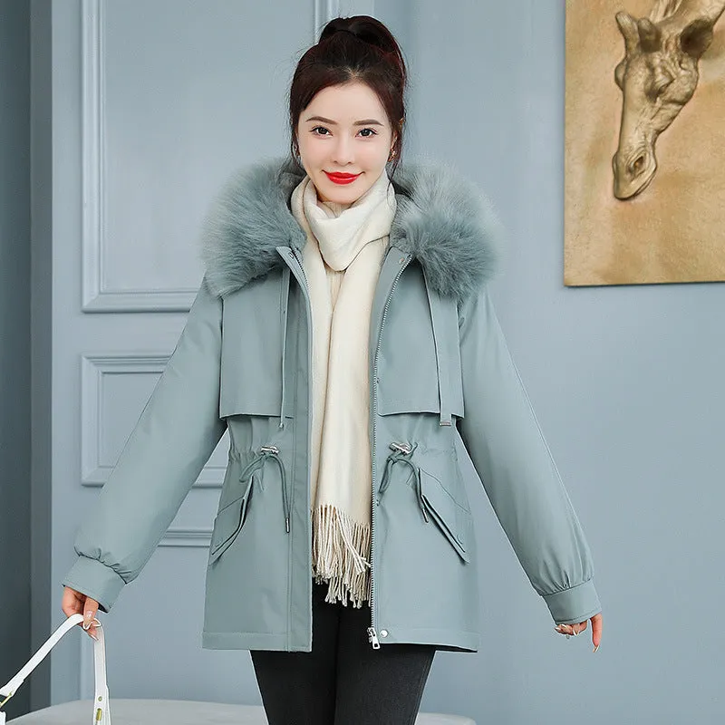 Solid Zip-Up Parka with a Thickened Fleece-Lined Interior