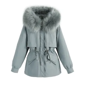 Solid Zip-Up Parka with a Thickened Fleece-Lined Interior