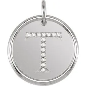 Sterling Silver .07 CTW Natural Diamond Posh Mommy¬Æ Initial T Pendant