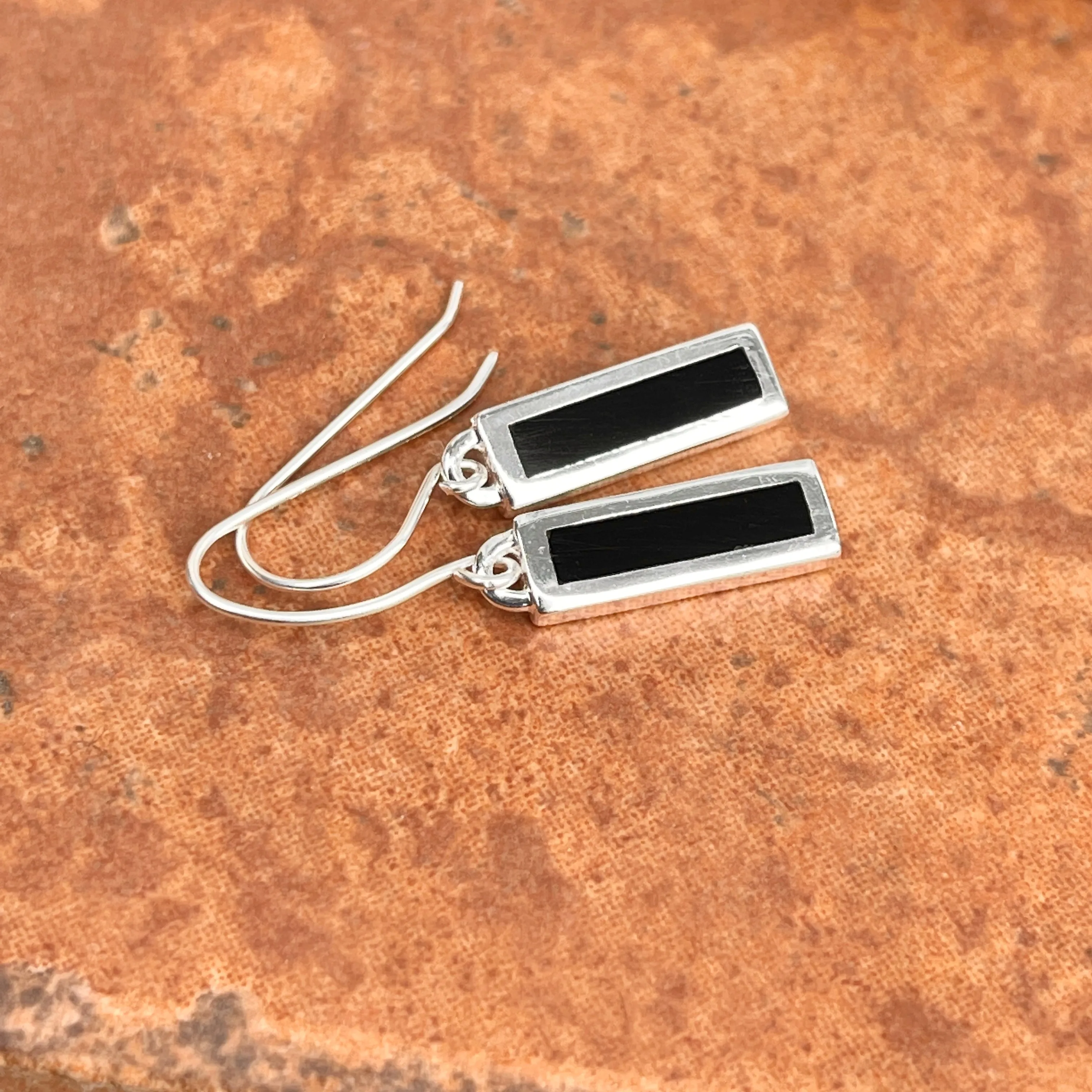 Sterling Silver Black Onyx Bar Dangle Earrings