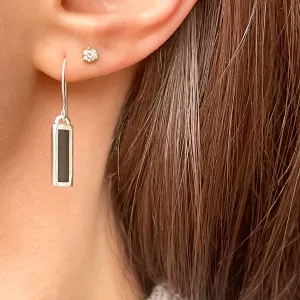 Sterling Silver Black Onyx Bar Dangle Earrings