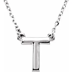 Sterling Silver Block Initial T 16" Necklace