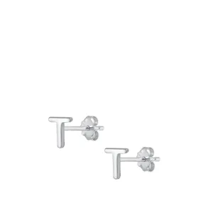 Sterling Silver High Polished Initial T Stud Letter Earrings 925 New