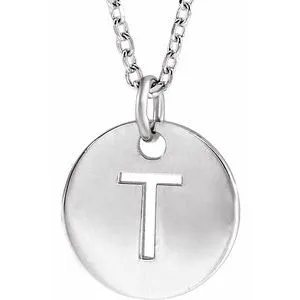 Sterling Silver Initial T 10 mm Disc 16-18" Necklace