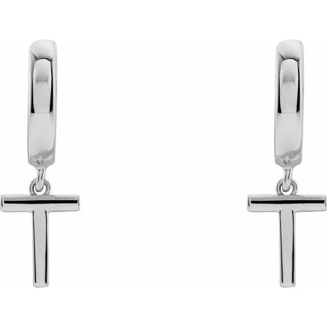 Sterling Silver Initial T Hinged Huggie Earring