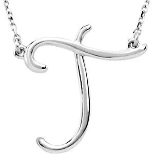 Sterling Silver "T" Script Initial 16" Necklace