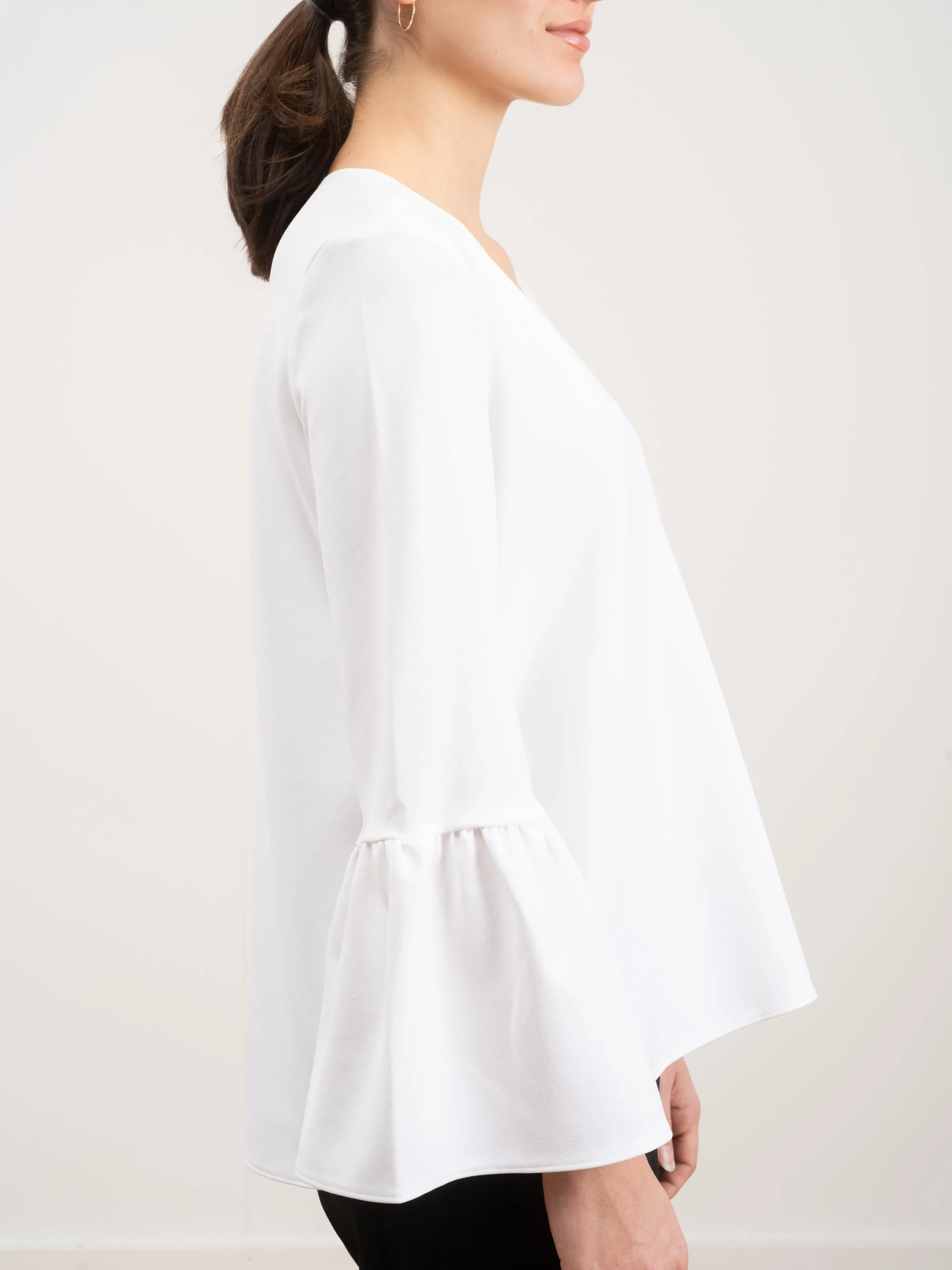 structured crepe v-neck ruffle top