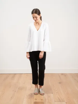 structured crepe v-neck ruffle top