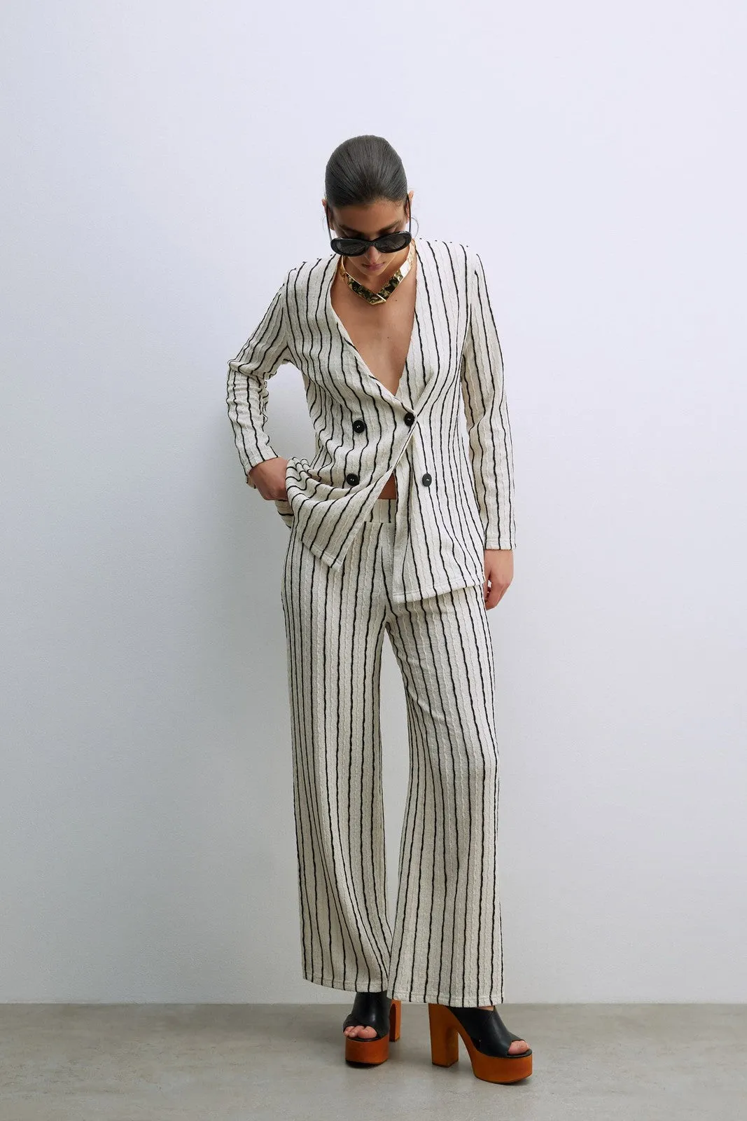 Structured trousers - Print Blanc