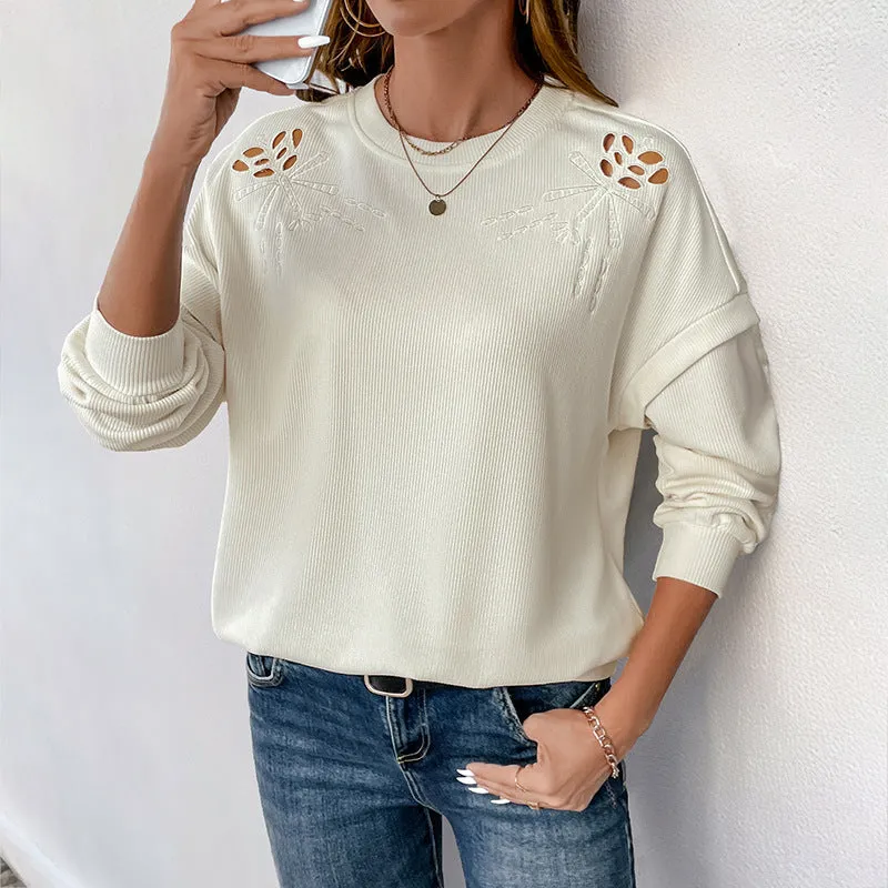 Stylish Hollow Texture Patchwork Pullover for Casual Elegance