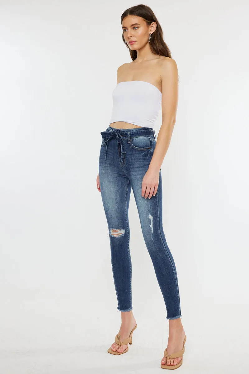 Sunny Ultra High Rise Belted Ankle Skinny Jeans