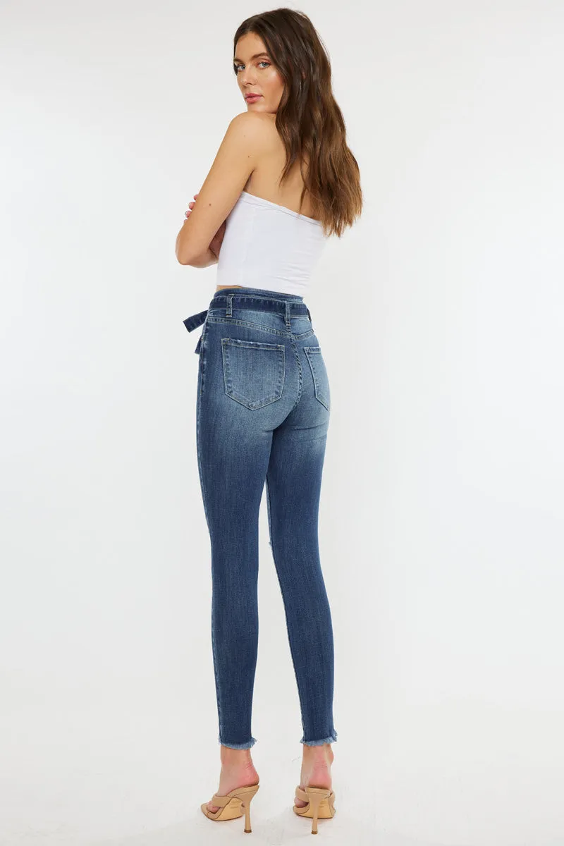 Sunny Ultra High Rise Belted Ankle Skinny Jeans