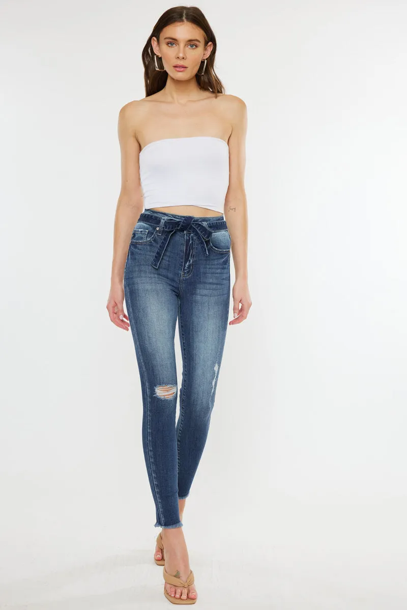 Sunny Ultra High Rise Belted Ankle Skinny Jeans