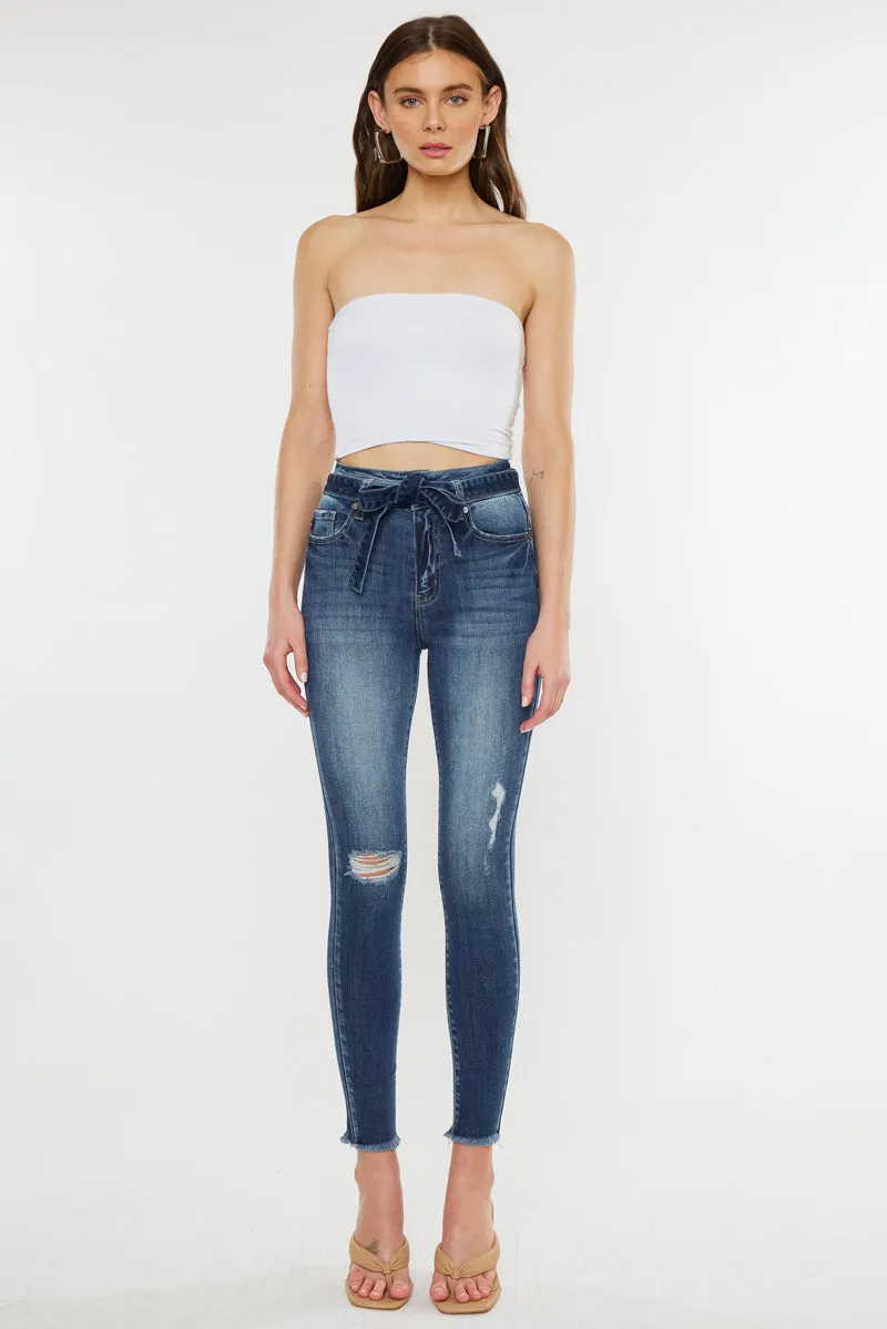 Sunny Ultra High Rise Belted Ankle Skinny Jeans