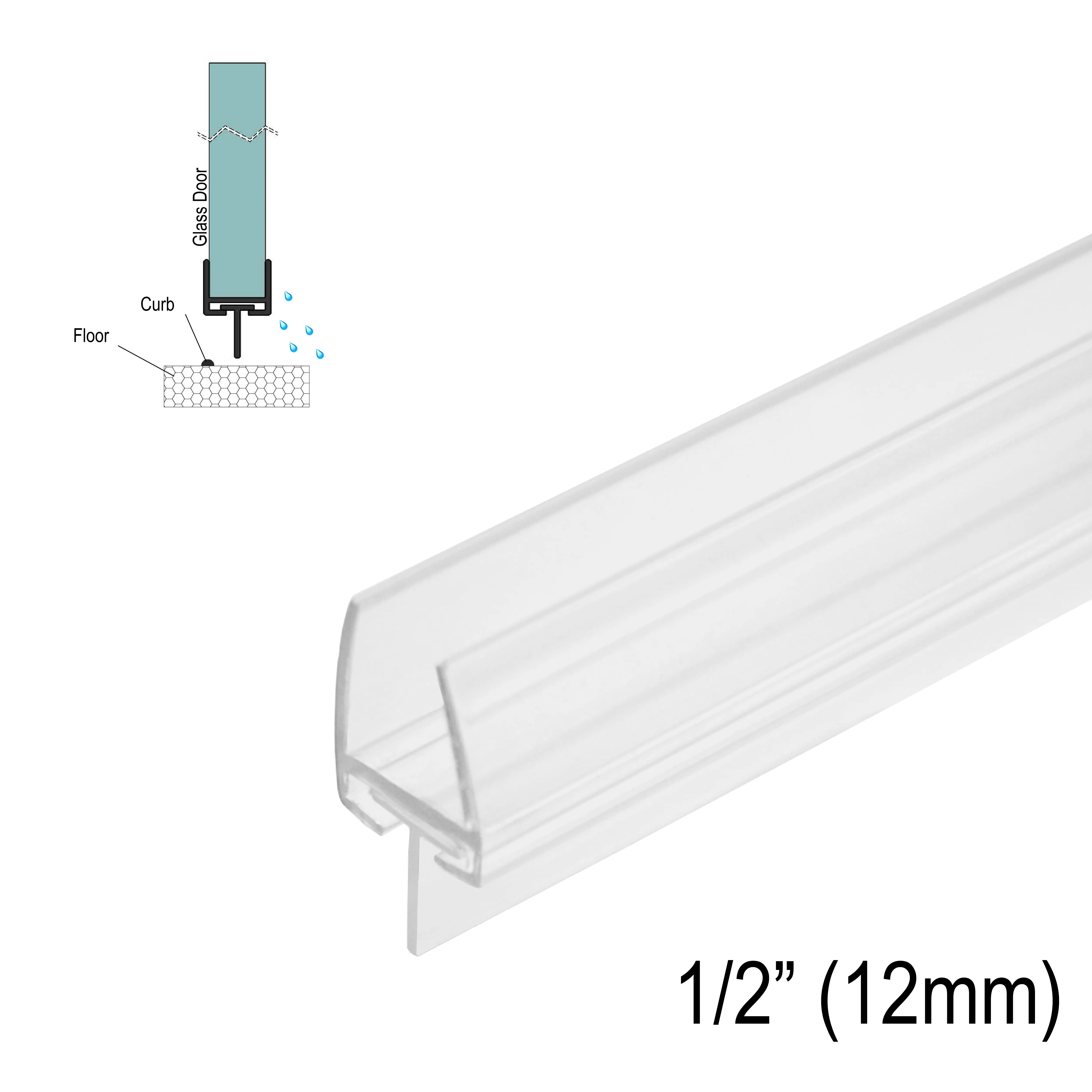 Sweep - 'T' Seal (2 Piece Sweep) for 1/2" Glass (95") (Ultra Clear, Black)