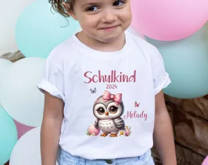 T-Shirt Schulkind Eule mit Name personalisiert Mädchen Einschulungsshirt Einschulung erste Klasse Geschenk
