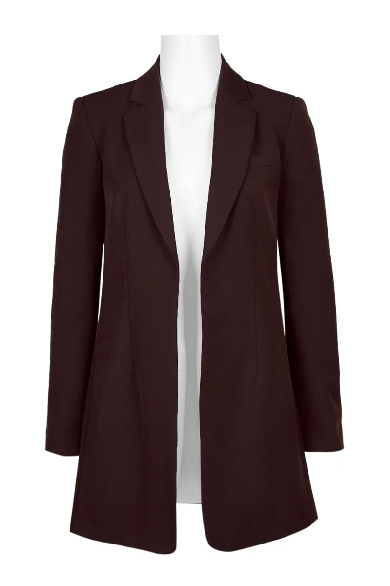 Tahari ASL Notched Collar Open Front Long Sleeve Crepe Jacket