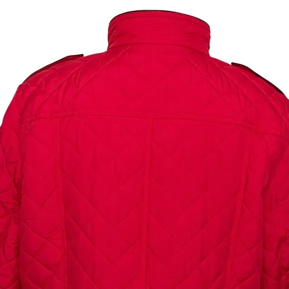 Talbots Quilted Military Red Coat Women’s Size XLP Zip Up Black Trim Tailored