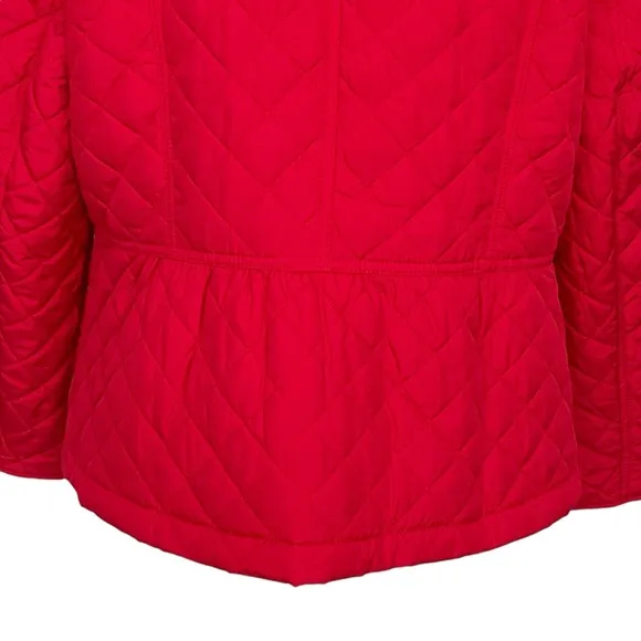 Talbots Quilted Military Red Coat Women’s Size XLP Zip Up Black Trim Tailored