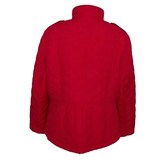 Talbots Quilted Military Red Coat Women’s Size XLP Zip Up Black Trim Tailored
