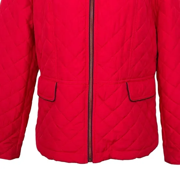 Talbots Quilted Military Red Coat Women’s Size XLP Zip Up Black Trim Tailored