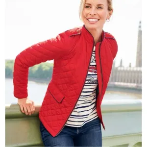 Talbots Quilted Military Red Coat Women’s Size XLP Zip Up Black Trim Tailored
