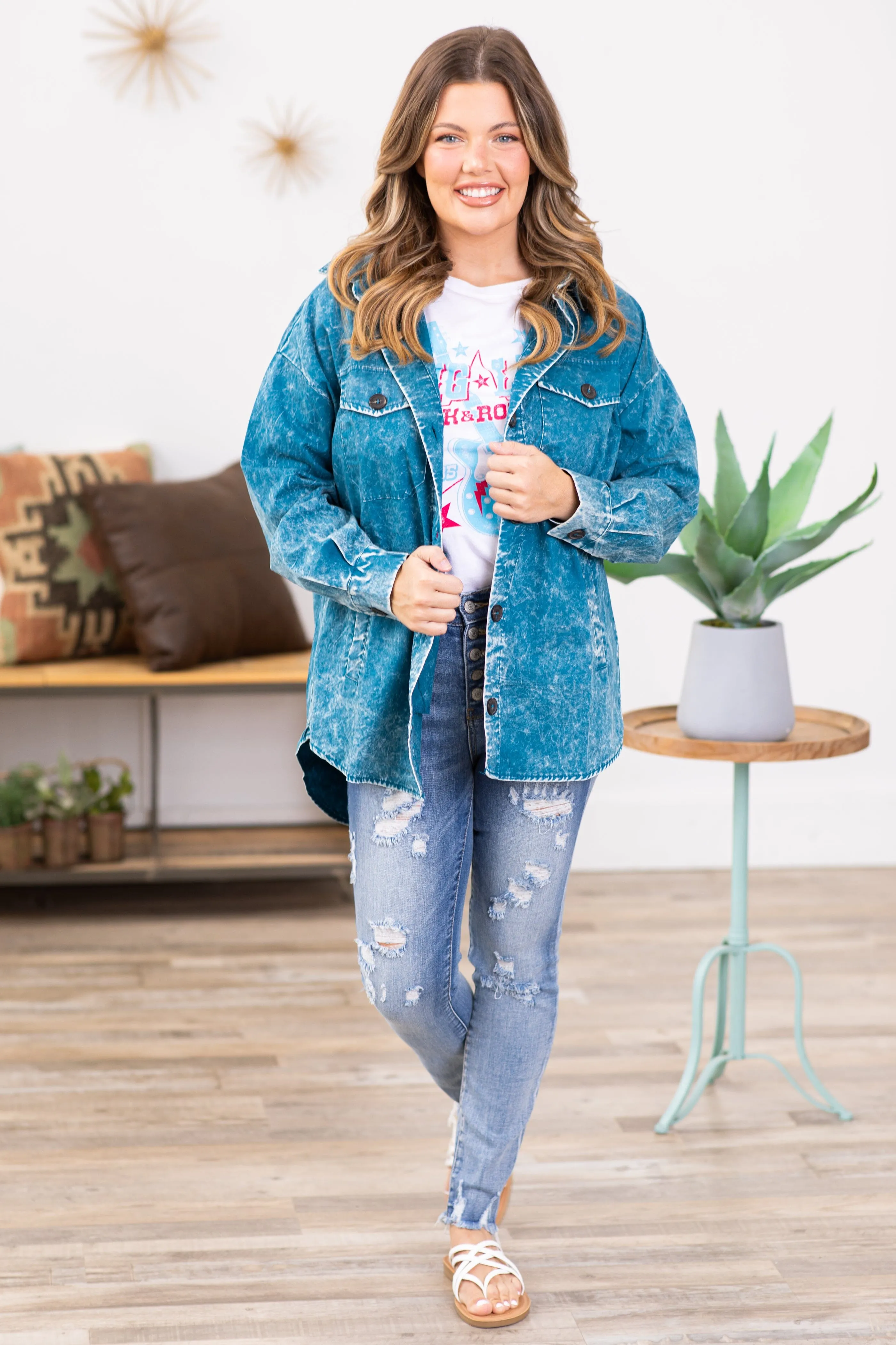 Teal Vintage Washed Shacket