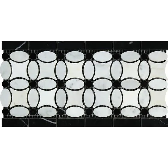 Tilefornia Florida Flower Thassos White & Carrara White & Black Marble Border