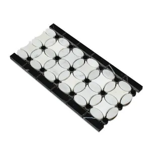 Tilefornia Florida Flower Thassos White & Carrara White & Black Marble Border