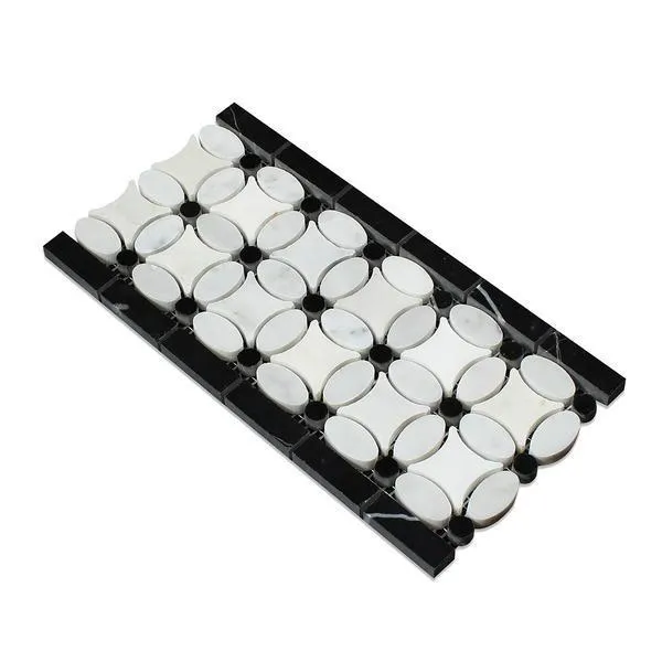 Tilefornia Florida Flower Thassos White & Carrara White & Black Marble Border