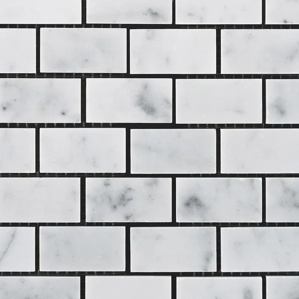 Tilefornia Italian Carrara White Marble 1" X 2" Brick Mosaic Tile Polished/Honed