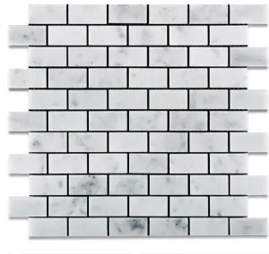 Tilefornia Italian Carrara White Marble 1" X 2" Brick Mosaic Tile Polished/Honed