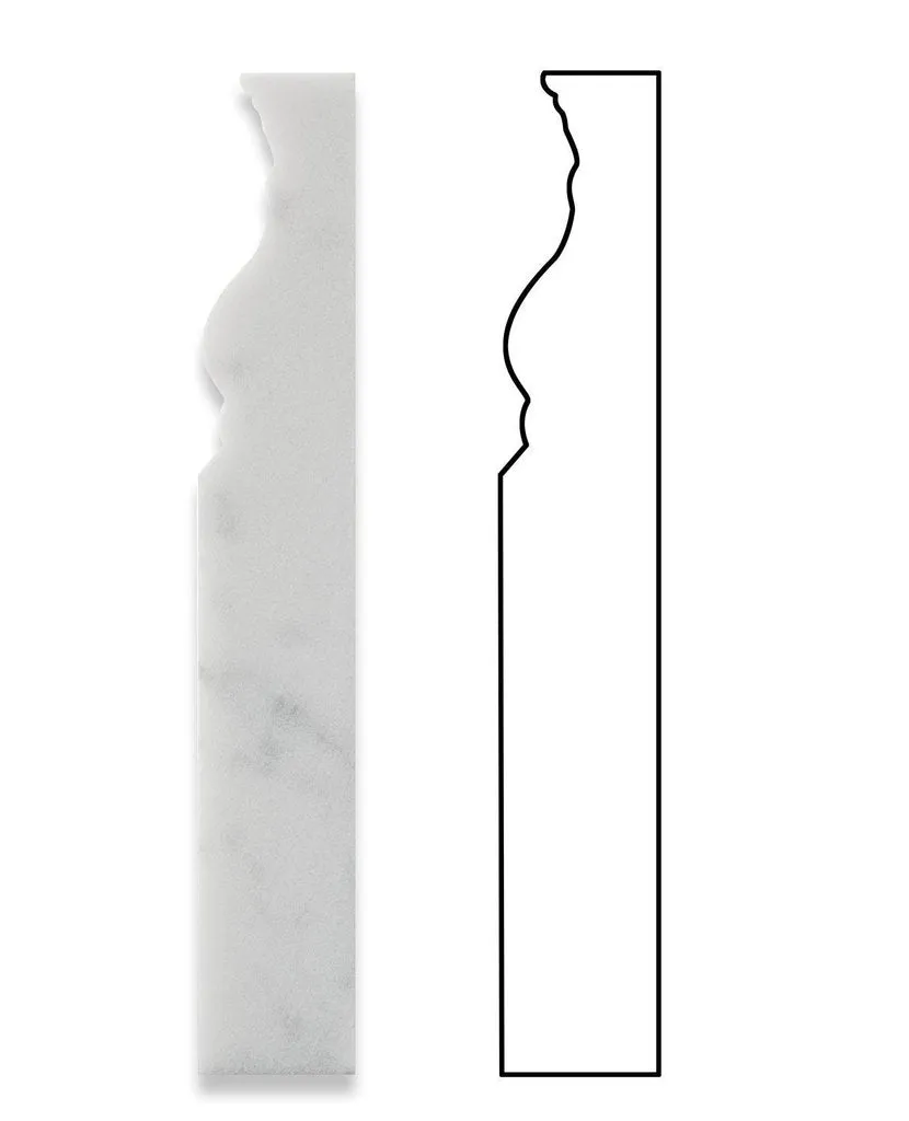 Tilefornia Italian Carrara White Marble 4 3/4" X 12" Baseboard Trim Molding Polished/Honed