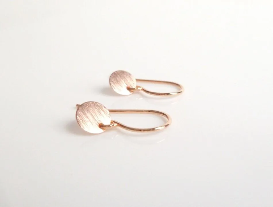 Tiny Rose Gold Disk Earrings, small rose gold dangles, rose gold circle simple round rose gold earring rose gold minimalist rose gold coin