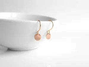 Tiny Rose Gold Disk Earrings, small rose gold dangles, rose gold circle simple round rose gold earring rose gold minimalist rose gold coin