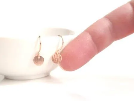 Tiny Rose Gold Disk Earrings, small rose gold dangles, rose gold circle simple round rose gold earring rose gold minimalist rose gold coin