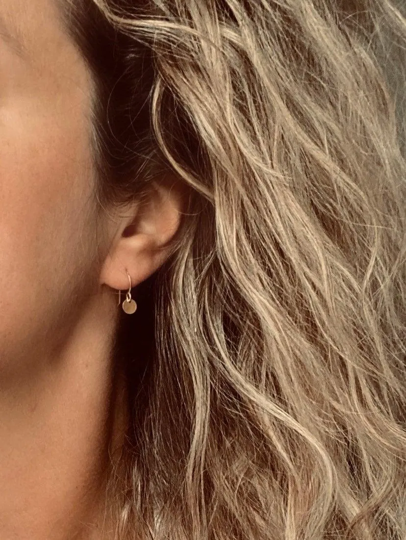 Tiny Rose Gold Disk Earrings, small rose gold dangles, rose gold circle simple round rose gold earring rose gold minimalist rose gold coin