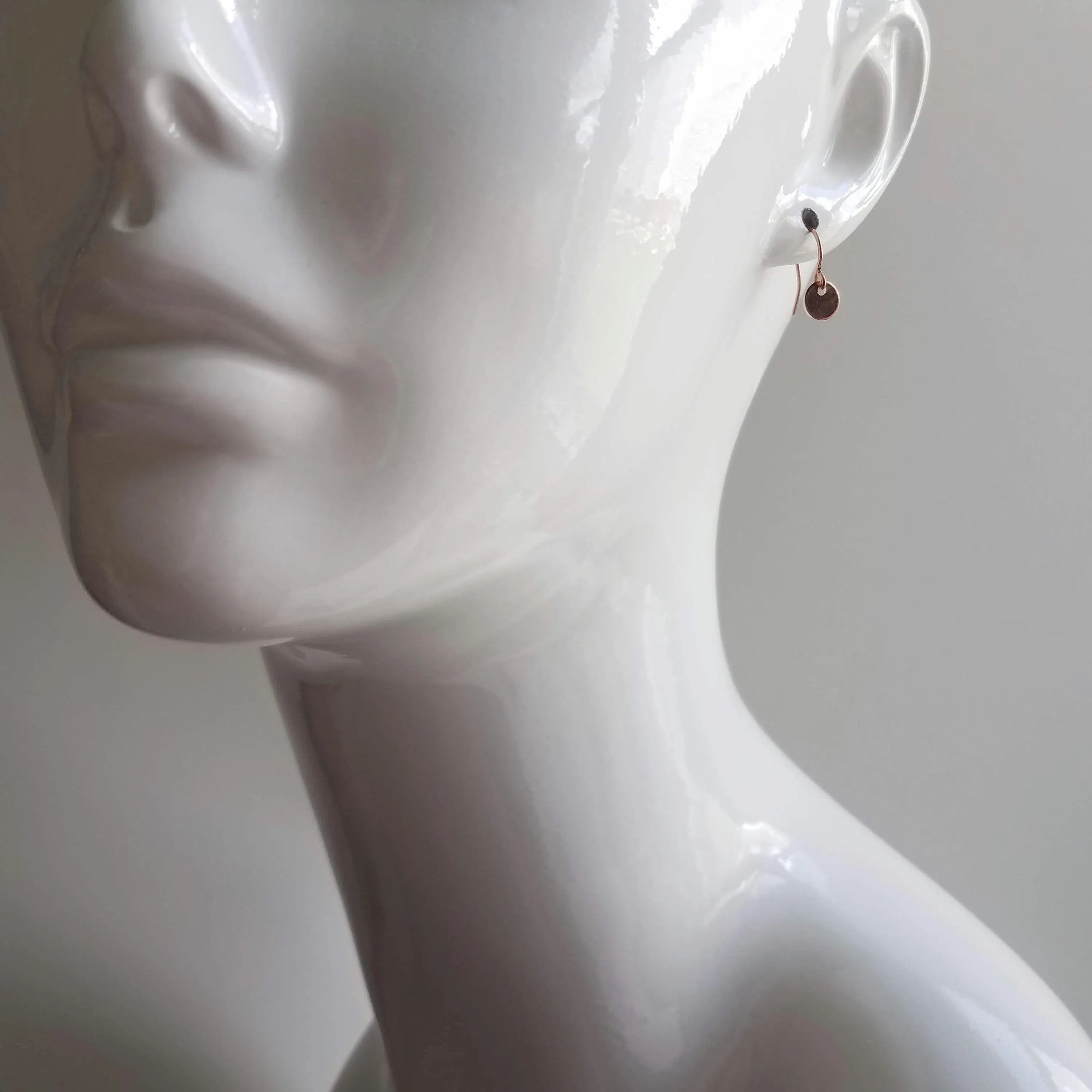 Tiny Rose Gold Disk Earrings, small rose gold dangles, rose gold circle simple round rose gold earring rose gold minimalist rose gold coin