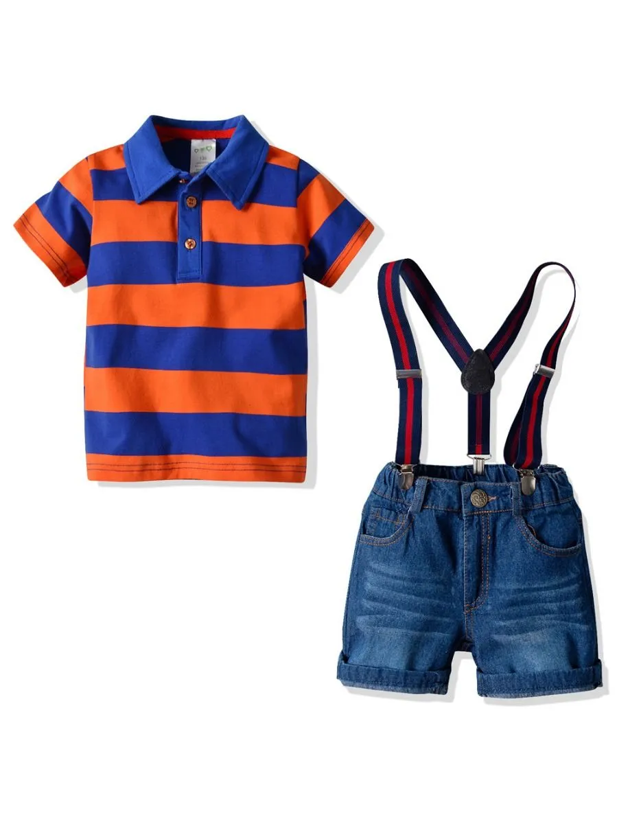 Toddler Boys Stripe T-shirt with Short Jeans