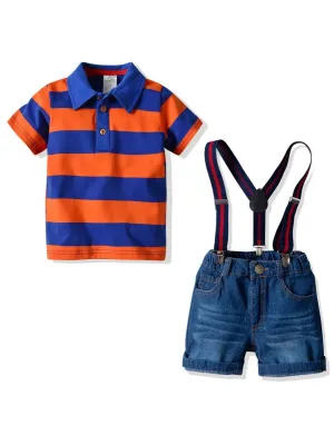 Toddler Boys Stripe T-shirt with Short Jeans