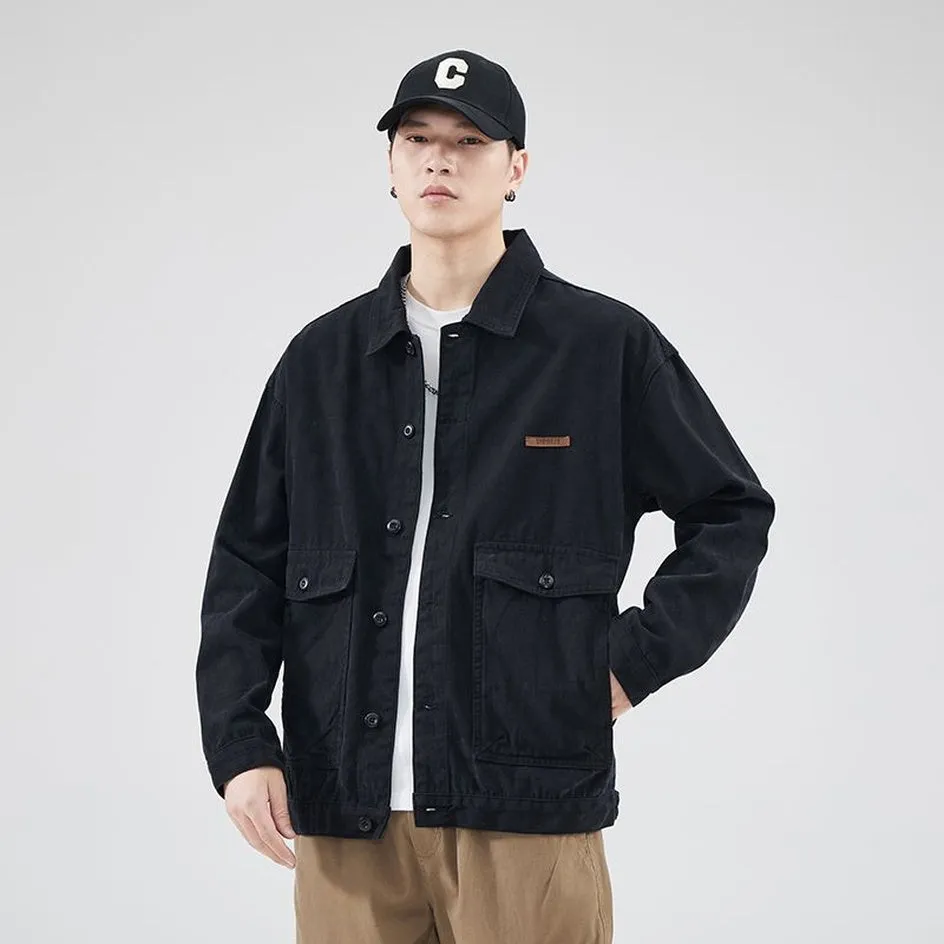 Versatile Washed Cotton Trucker Jacket with Flap Pocket