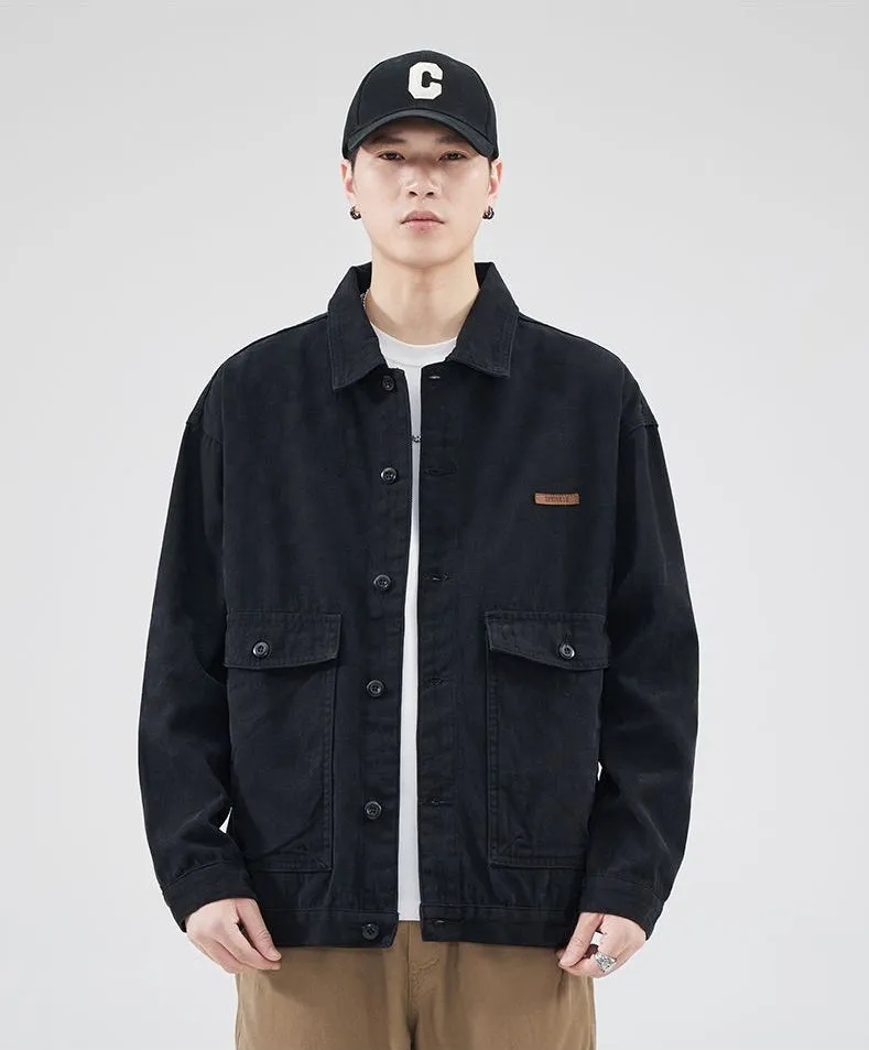 Versatile Washed Cotton Trucker Jacket with Flap Pocket