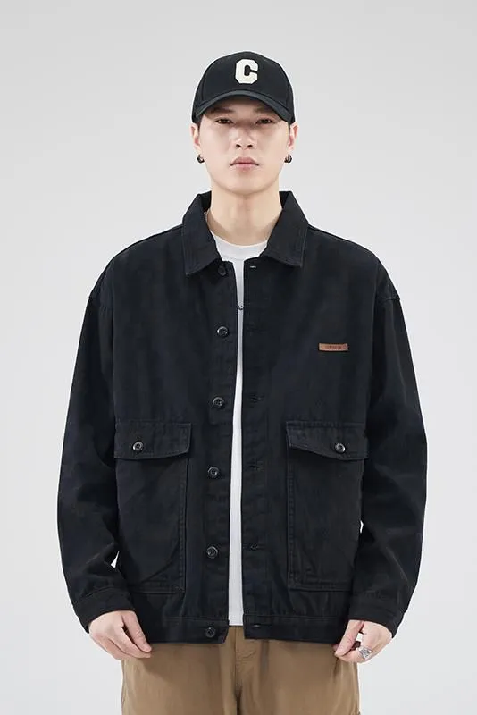 Versatile Washed Cotton Trucker Jacket with Flap Pocket