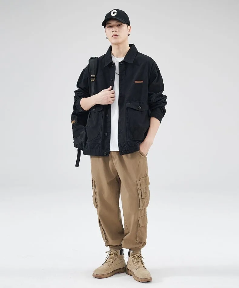 Versatile Washed Cotton Trucker Jacket with Flap Pocket