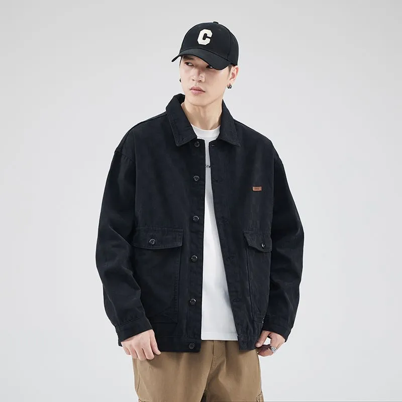 Versatile Washed Cotton Trucker Jacket with Flap Pocket