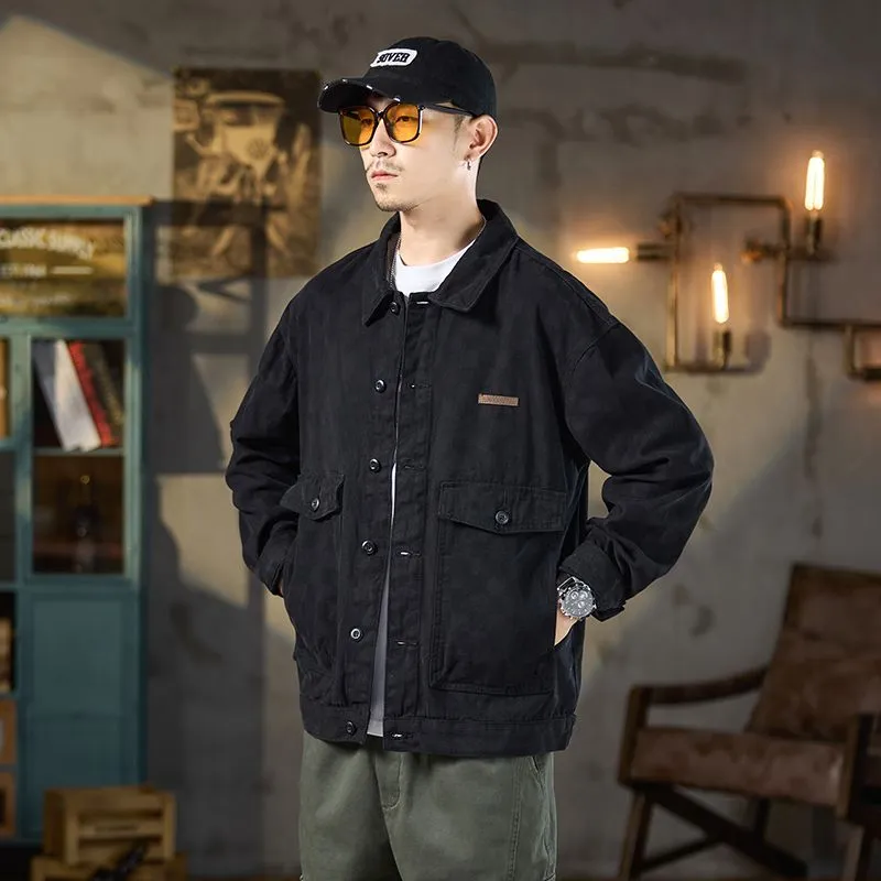 Versatile Washed Cotton Trucker Jacket with Flap Pocket