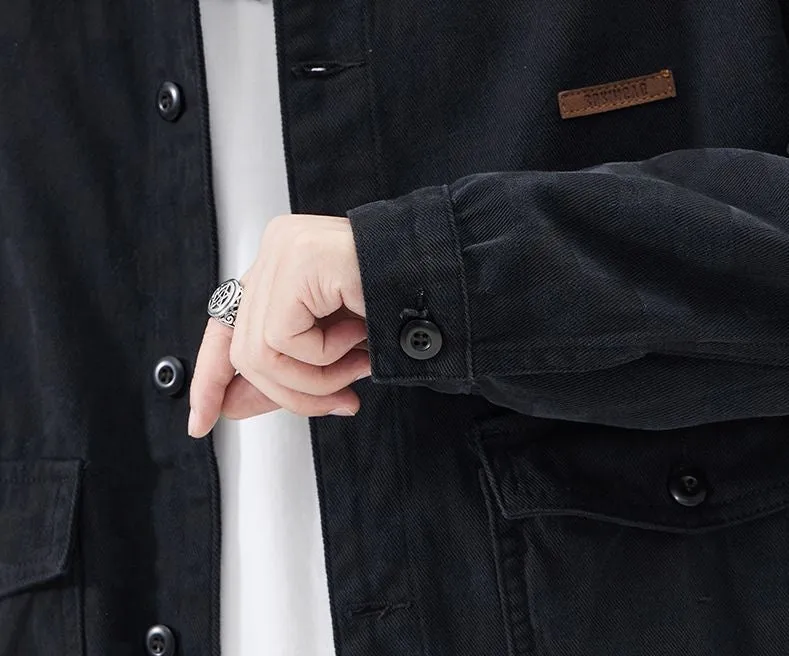Versatile Washed Cotton Trucker Jacket with Flap Pocket