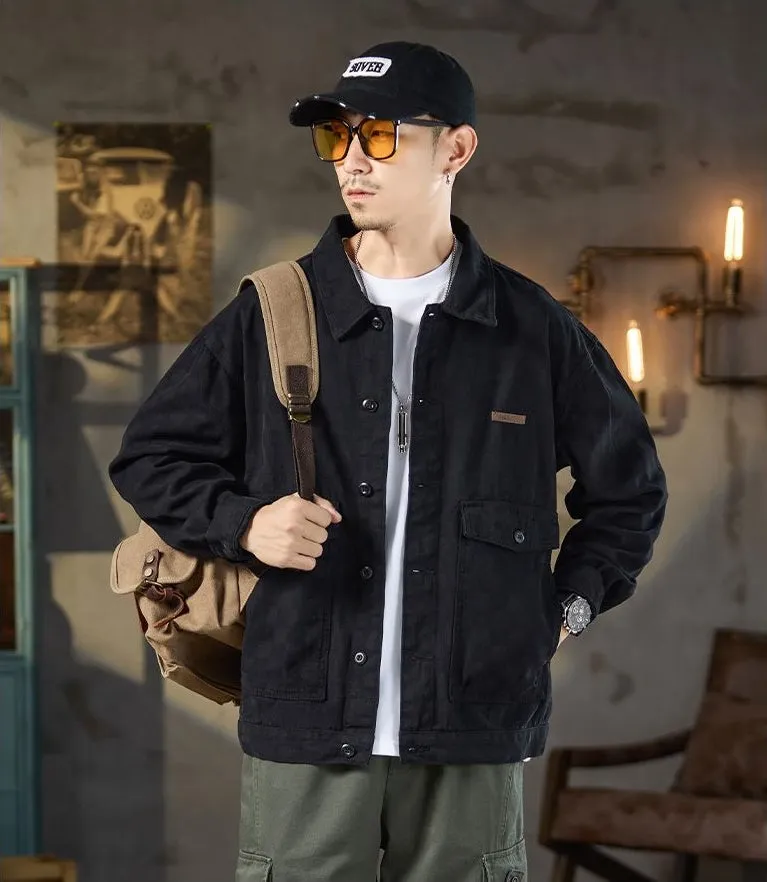 Versatile Washed Cotton Trucker Jacket with Flap Pocket