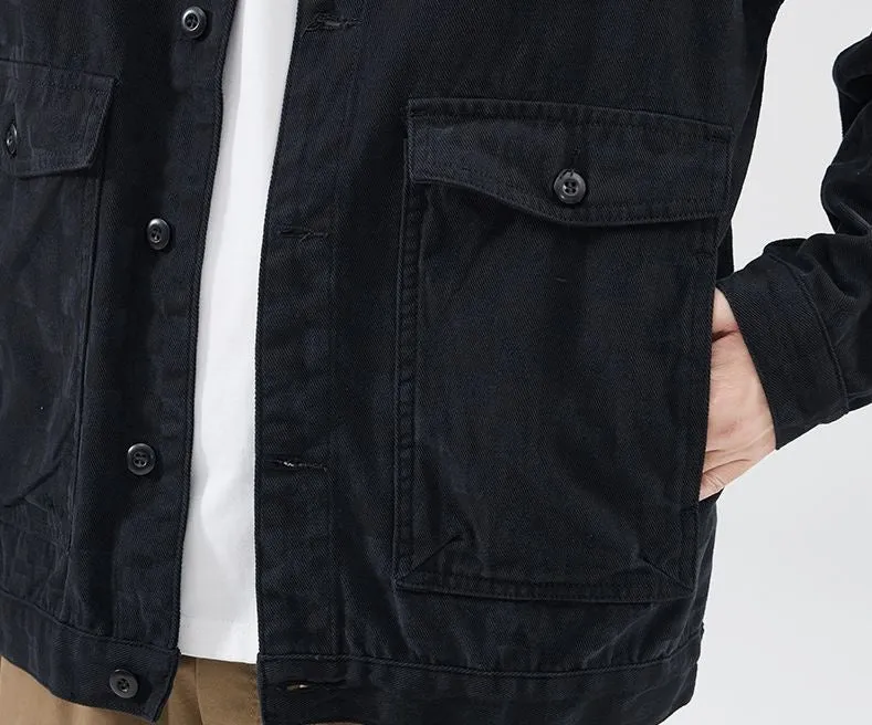 Versatile Washed Cotton Trucker Jacket with Flap Pocket